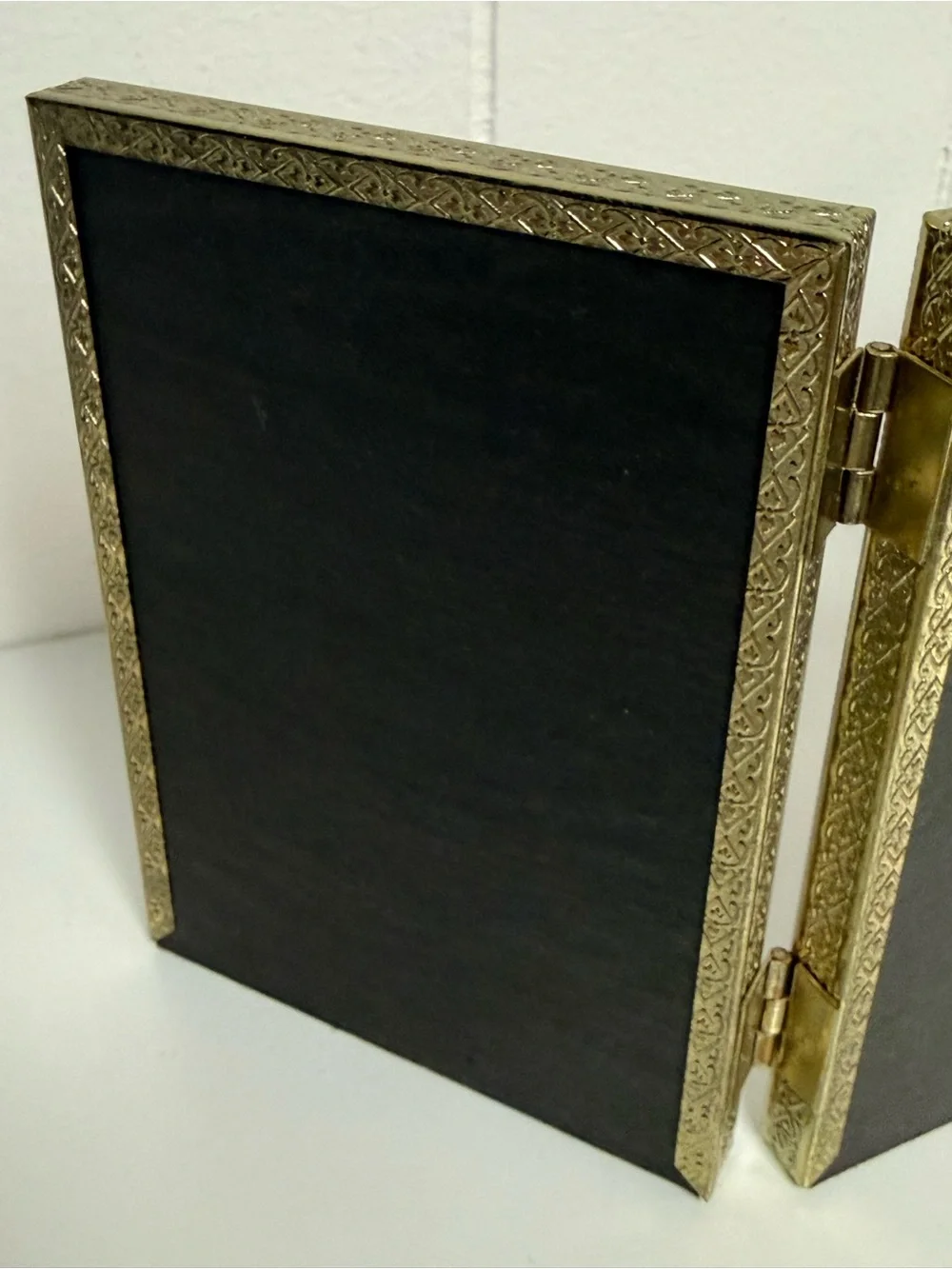 Vintage Goldtone Triple Hinged Picture Frame | Holds Three 3.5x5 Photos NOS NWT
